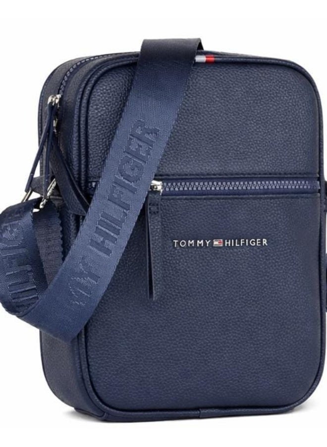 Hilfiger Denim Tommy Hilfiger Men’s Elevated Logo Crossbody Reporter Bag – Navy Blue - Image 2